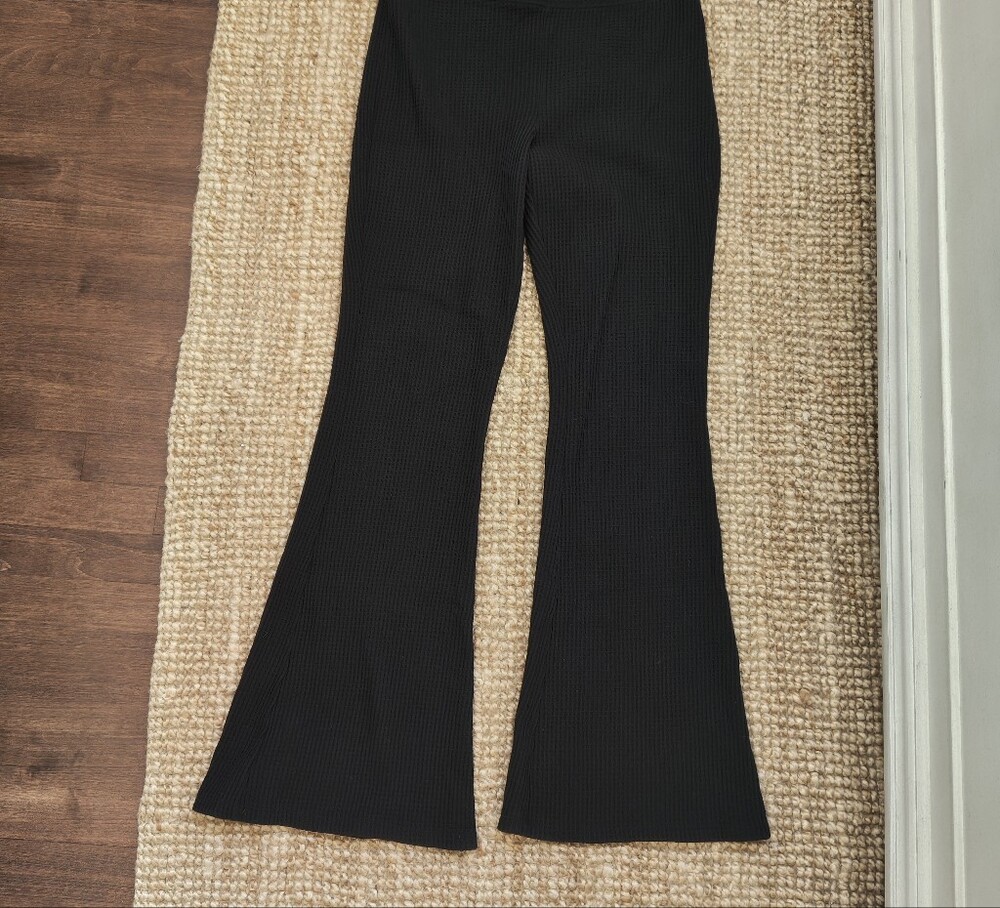 aerie Black Ribbed Flare Pants Long Length